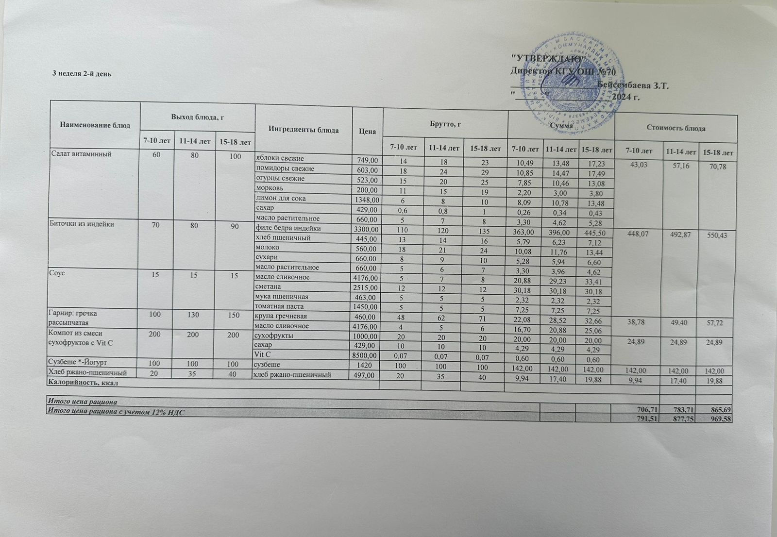 ТӨРТ АПТАЛЫҚ АС МӘЗІРІ (ЖАЗ-КҮЗ) 3 АПТА, 2 КҮН